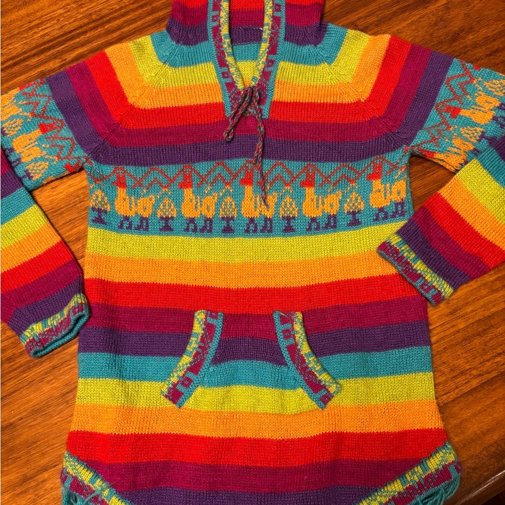 Vibrant Multicolor Striped Alpaca Women's Hoodie Sweater - size XS